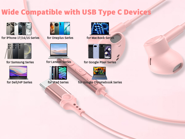 type c headphones wired for Samsung S24 S25 S26 Ultra fe S23 iPhone 17 air 16 15 pro max