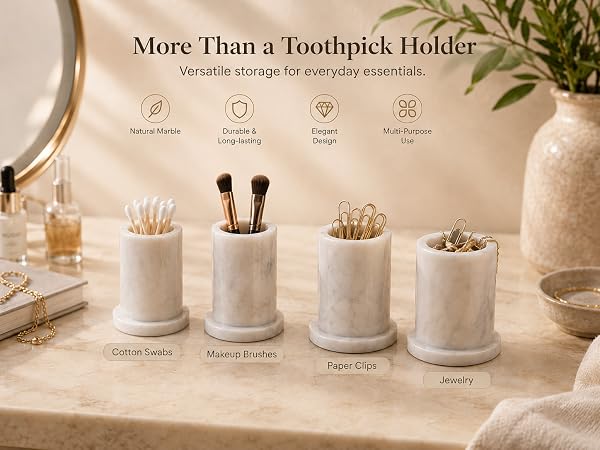 White Carrara Marble Toothpick Holder with Lid