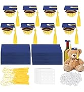 JarThenaAMCS 120 Sheets Mini Graduation Cap Blue Hats with Gold Tassels Cupcake Pops Cover Topper...