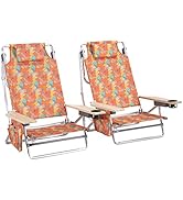 LET'S CAMP Backpack Beach Chair Set of 2, 5-Position Classic Lay Flat, Insulated Cooler Bag, Cup ...