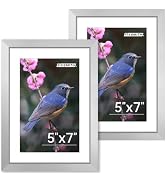 FIXSMITH 5x7 Picture Frame Set of 2, Silver Photo Frame with HD Plexiglass, Display Pictures 4x6 ...