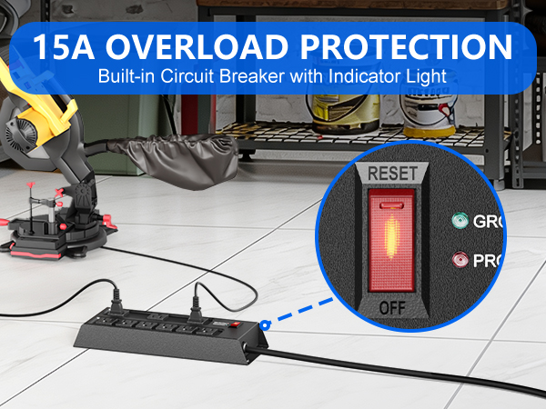 15A Overload Protection Metal Heavy-duty Power Strip