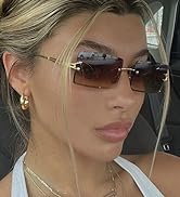 LASPOR Silver Rimless Sunglasses Rectangle for Men and Women 90s 2000s Retro Vintage Square Frame...