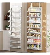 POKIPO Over the Door Pantry Organizer 8-Tier, Large Metal Door Spice Rack with Adjustable Basket,...