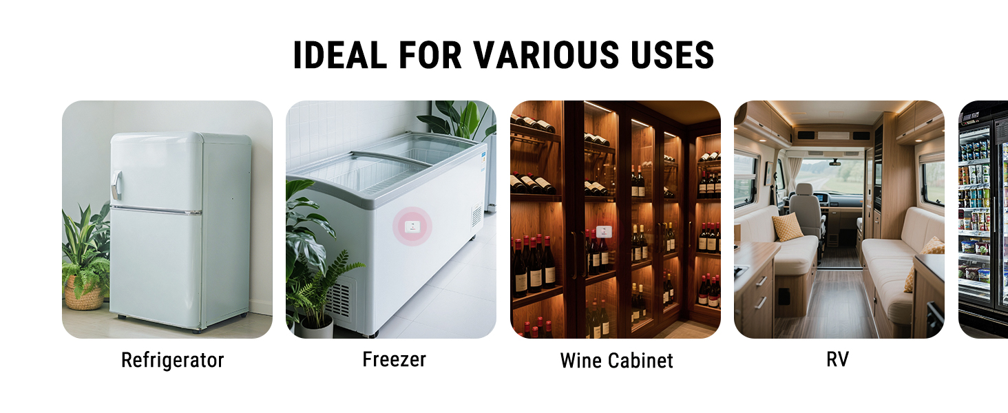 freezer alarm for home use including fridge, freezer, wine cooler, and RV fridge