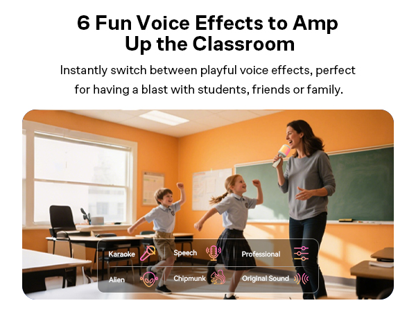 wireless karaoke microphone for singing, used in school, classroom