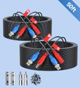 ANLINK 2 Pack 50FT/15M All-in-One Video Power Cable, Premade BNC Video Power Cable Extension Wire...