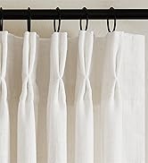 Natural Pinch Pleated Linen Curtains 84 Inch Length 2 Panels for Living Room Bedroom Textured Cre...
