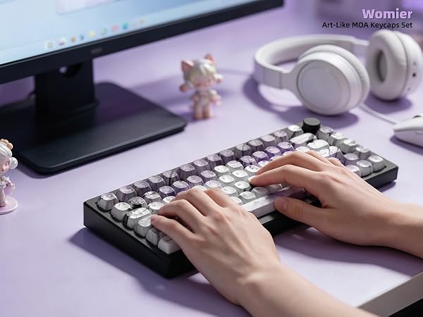 MOA Romantic Purple Keycaps, Custom PBT Keycaps Set Mechanical Keyboard Key Caps