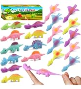 20 Pcs Slingshot Dinosaur Finger Toys, Party Favors for Kids Sticky Rubber Dino Flying Catapult F...