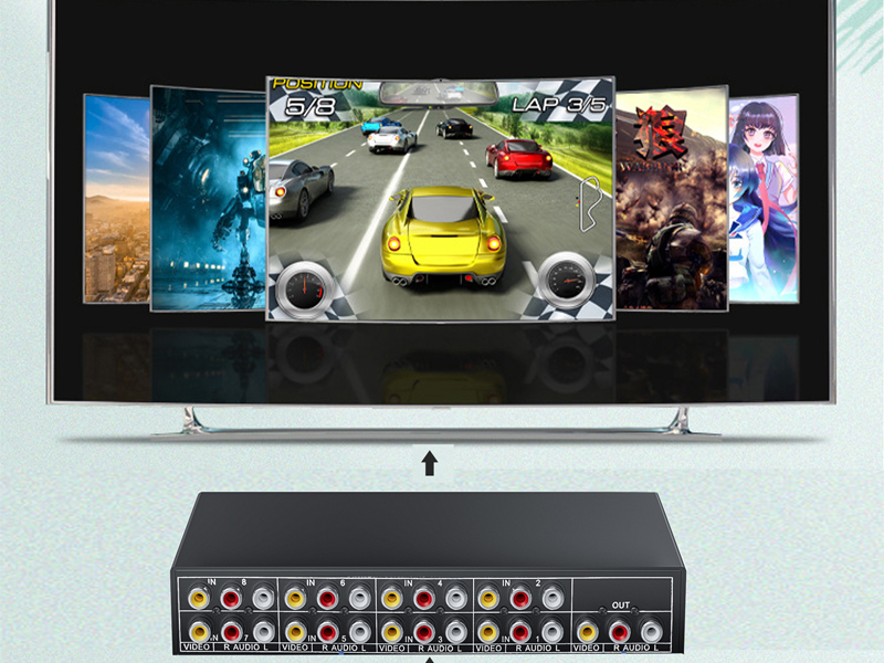 AV Switch RCA Switcher 8 In 1 Out Composite Video L/R Audio Selector Box for DVD STB Game Console
