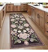 GarveeHome Plum Floral Botanical Rug Washable Kitchen Runner Rugs Non Slip Black Dark Purple 2x6 ...