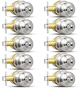 Sopoby Privacy Door Knob, 10 Pack Brushed Nickel Round Keyless Doorknobs Interior/Exterior Lockse...