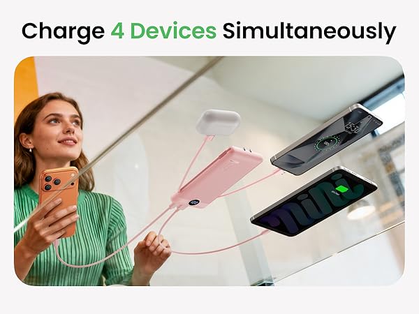 Charge Four Devices Simultaneously-Pink