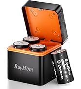 RayHom Rechargeable D Batteries with Charger, 4Pack 10000mAh NiMH D Cell Batteries, Low Self Disc...