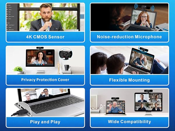 4K web camera featuring 4K sensor, noise-reducing mic, privacy cover for PC Laptop Monitor Mac