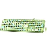 Meidosa Wired Computer Keyboard, Green Colorful Typewriter Keyboards, Round Key Full Size Keyboar...