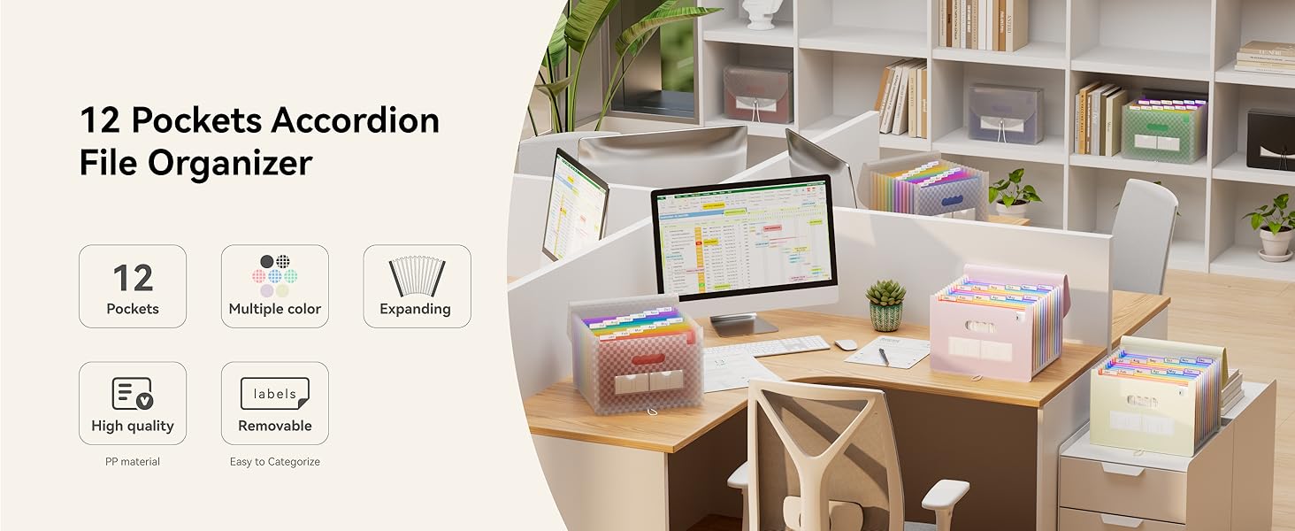 ABC life 12 Pockets Accordion File Organizer Expanding File Folders