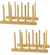 SAMEBUTECO 2-Pack Bamboo Kitchen Rack with 4 Slots and 5 Connector Pegs – Vertical Organizer for ...