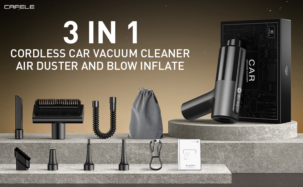 3 in 1 14000PA Car Vacuum Cleaner + Duster Blow Air Inflator