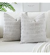 OTOSTAR Pack of 2 Corduroy Soft Decorative Throw Pillow Covers 18 x 18 Inch Soft Boho Striped Cus...