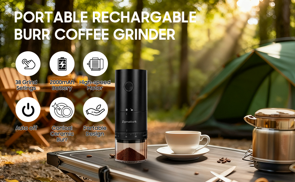 Electric Burr Coffee Grinder with 38 Adjustable Grind Settings (CERAMIC BURR - Black)