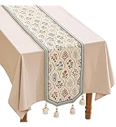 ISAENNE Designer Elegant Linen Table Runner 71 Inches, Farmhouse Colorful Wildflower Pattern Tabl...