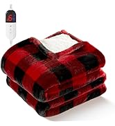 Electric Heated Sherpa Buffalo Plaid Christmas Throw Blanket with 6 Heating Levels &amp; 4 Hours Auto...