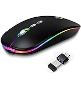 LED Wireless Mouse, Slim Rechargeable Silent Bluetooth Mouse, Portable USB Optical 2.4G Wireless ...
