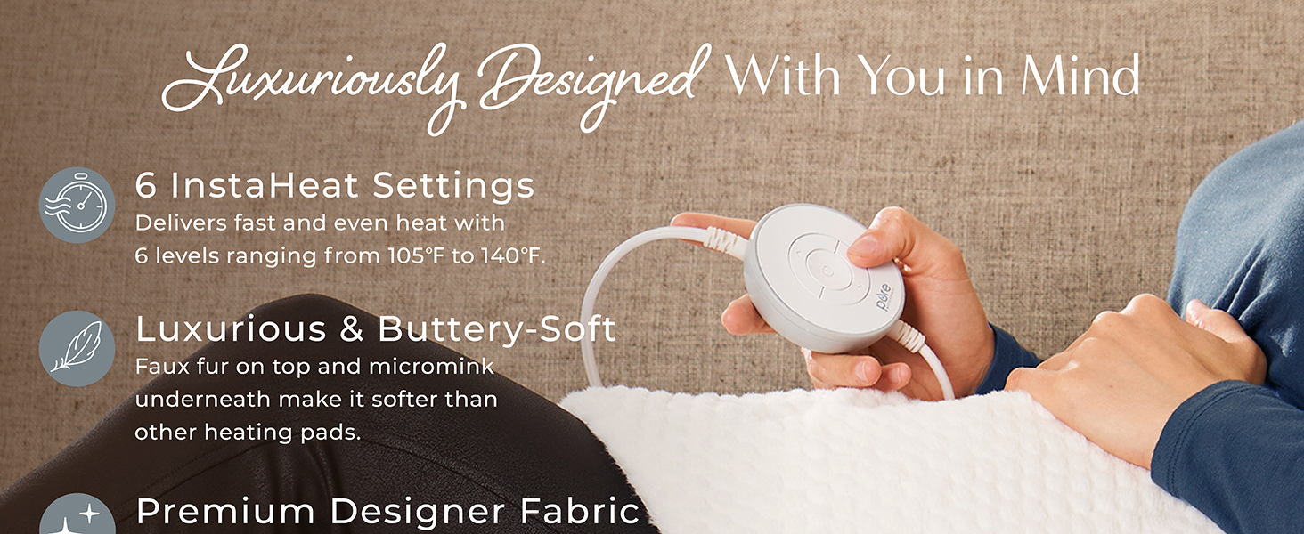 pure enrichment pure radiance premium designer fabric ergonomic controller long cord auto shut off