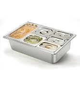 HECMAC Ice Chilled Condiment Serving Container (6 Pan), 2 Types of Lids, Drain Tray, 23 Gauge Ant...