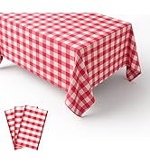 iCrius 3 Packs Gingham Tablecloth Red and White Checkered Tablecloths 54 x 108 Inches Disposable ...