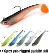 EXAURAFELIS 6PCS Fishing Gear Fishing Lures Paddle Tail Shad Swimbaits Soft Lure Pre Rigged Fishi...