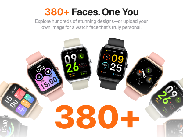 380+ watch faces that you can choose or use your own picture as watchfaces.
