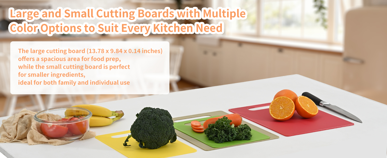 Large and small plastic cutting boards with handle holes, perfect for family and individual use