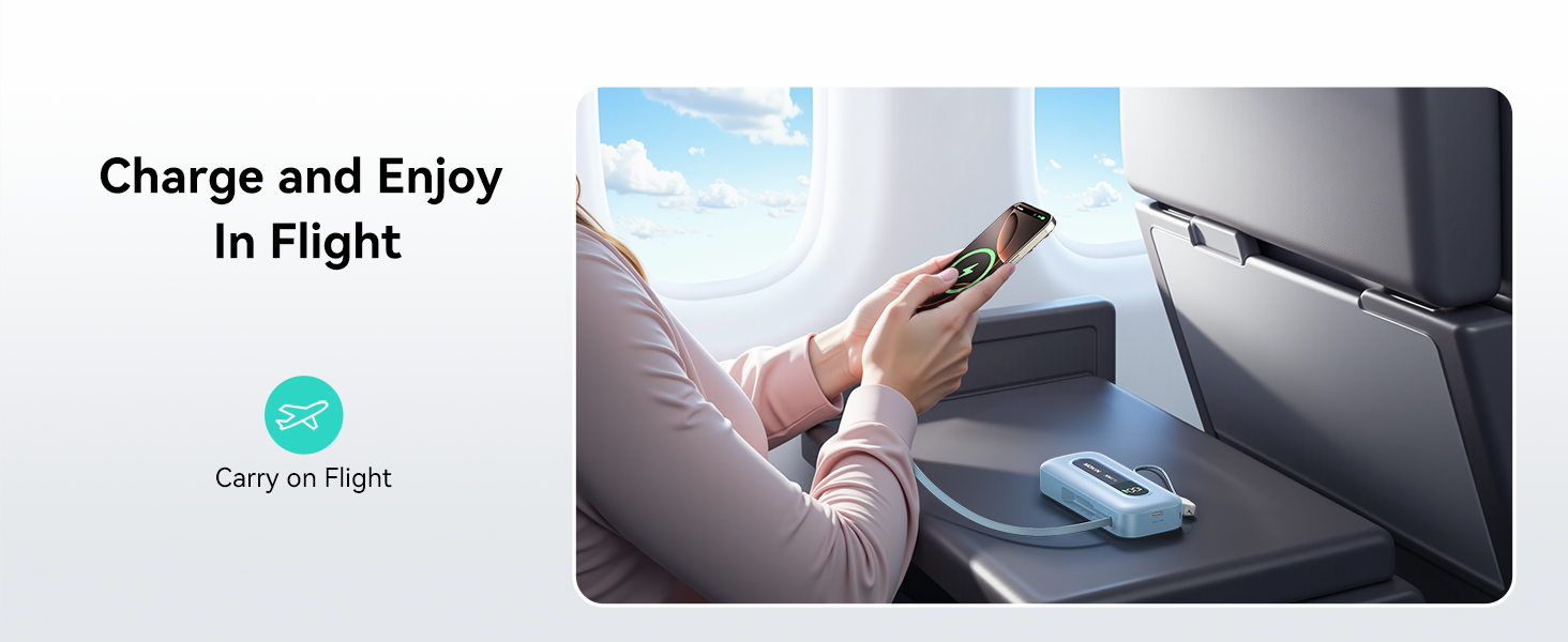  Portable Power Bank with Retractable USB C Cables