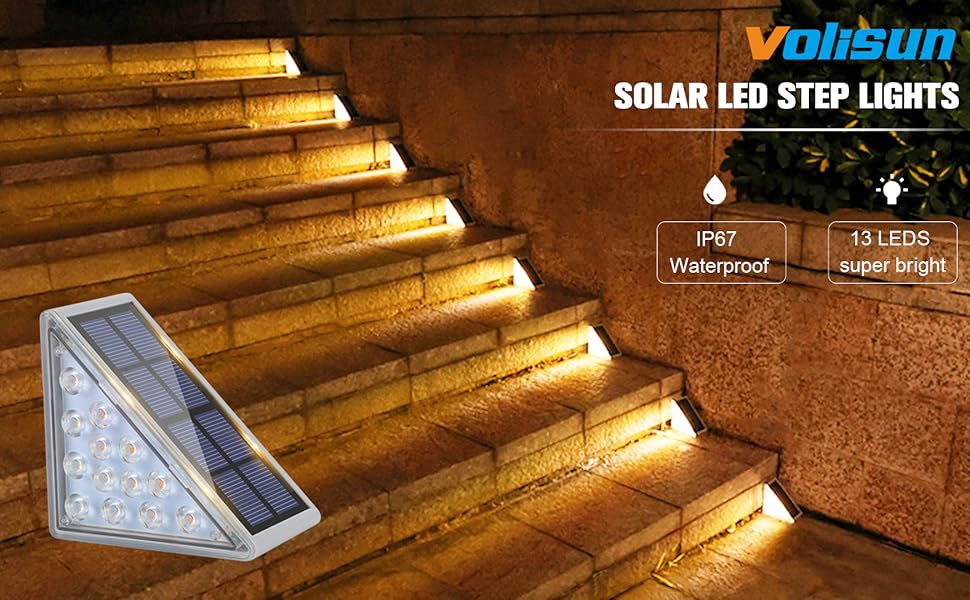 solar step lights outdoor waterproof led Triangle deck stair lights porch walkway 6 Pack
