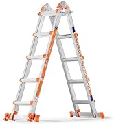 LEVELEVE A Frame 5 Step Ladder, 17FT Extension Ladder with Stabilizer Bar &amp; Wheels,330 lbs Securi...