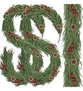 2 Pack 9FT Christmas Norfolk Pine Garlands with Pine Cone Real Touch Christmas Garland Artificial...