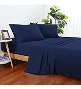 Zaizaihome 100% Cotton Bed Sheet Set 600 Thread Count, Lustrous &amp; Smooth Sateen Weave 4 Piece Cot...