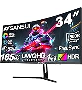 SANSUI 34-Inch Curved Gaming Monitor UWQHD 3440 x 1440 Up to 165Hz Curved 1500R - PIP/PBP, 1ms(MP...