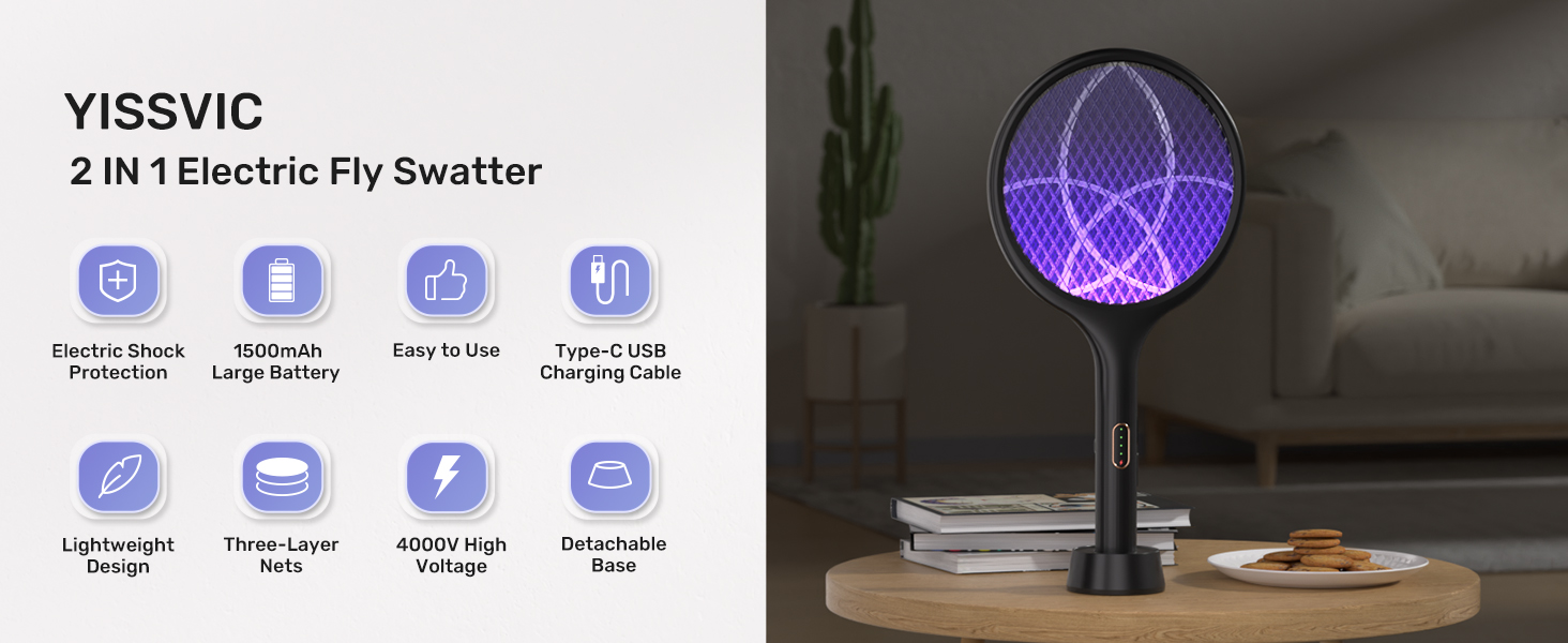 Electric Fly Swatter 4000V Bug Zapper Racket Dual Modes Mosquito Killer