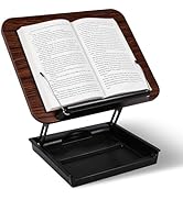 Wooden Book Stand for Reading with Storage Box Non-Slip Base, Adjustable Height &amp; Angle, Foldable...