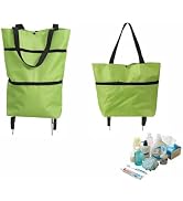 2-in-1 Foldable Shopping Cart with Wheels,Waterproof &amp; Sturdy Grocery Bag Hand Truck, Collapsible...