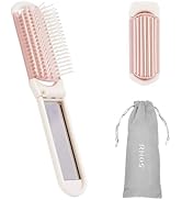 RHOS Folding Brush with Mirror for Women, Girls - Mini Hair Brush for Purse, Small Pocket Brush w...