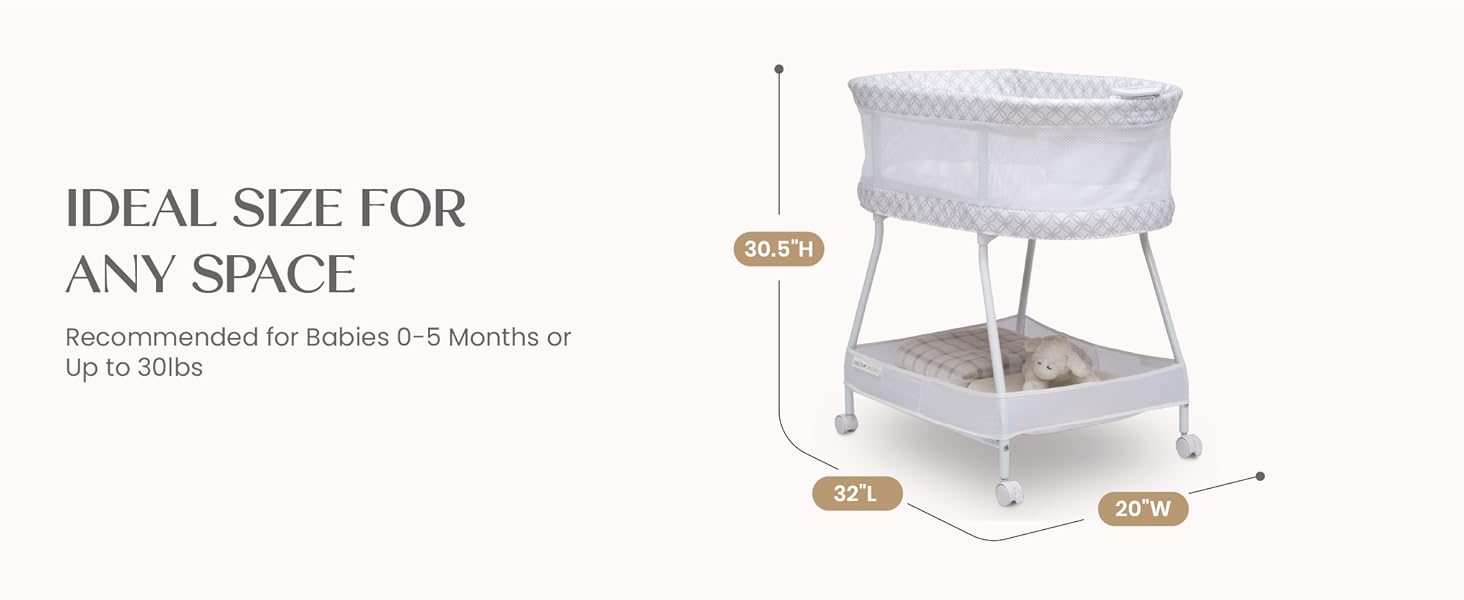 Bondi Adjustable Height Bedside Beechwood Bassinet, Tan