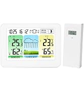FORIOT 5.3" Weather Station Wireless Indoor Outdoor Thermometer with Remote Sensor White, Indoor ...