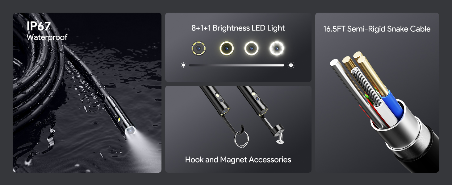 Endoscope Camera with Lights Snake Inspection Scope Camera Industrial Borescope