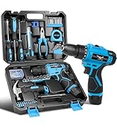 Drill Set, Home Tool Set with 12V Blue Cordless Drill, Hand Tool Kit for Women, 146 pcs