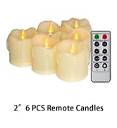 CANDLE IDEA 6 Battery Operated LED Votives with Remote Timer Small Unscented Flickering Flameless...